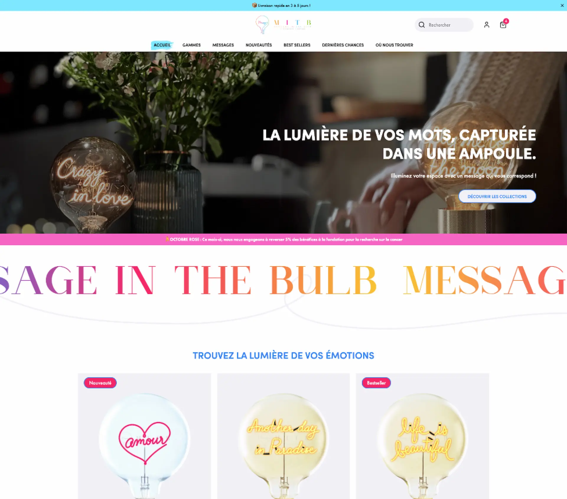 Message In The BulbUn site e-commerce tendance Voir plus